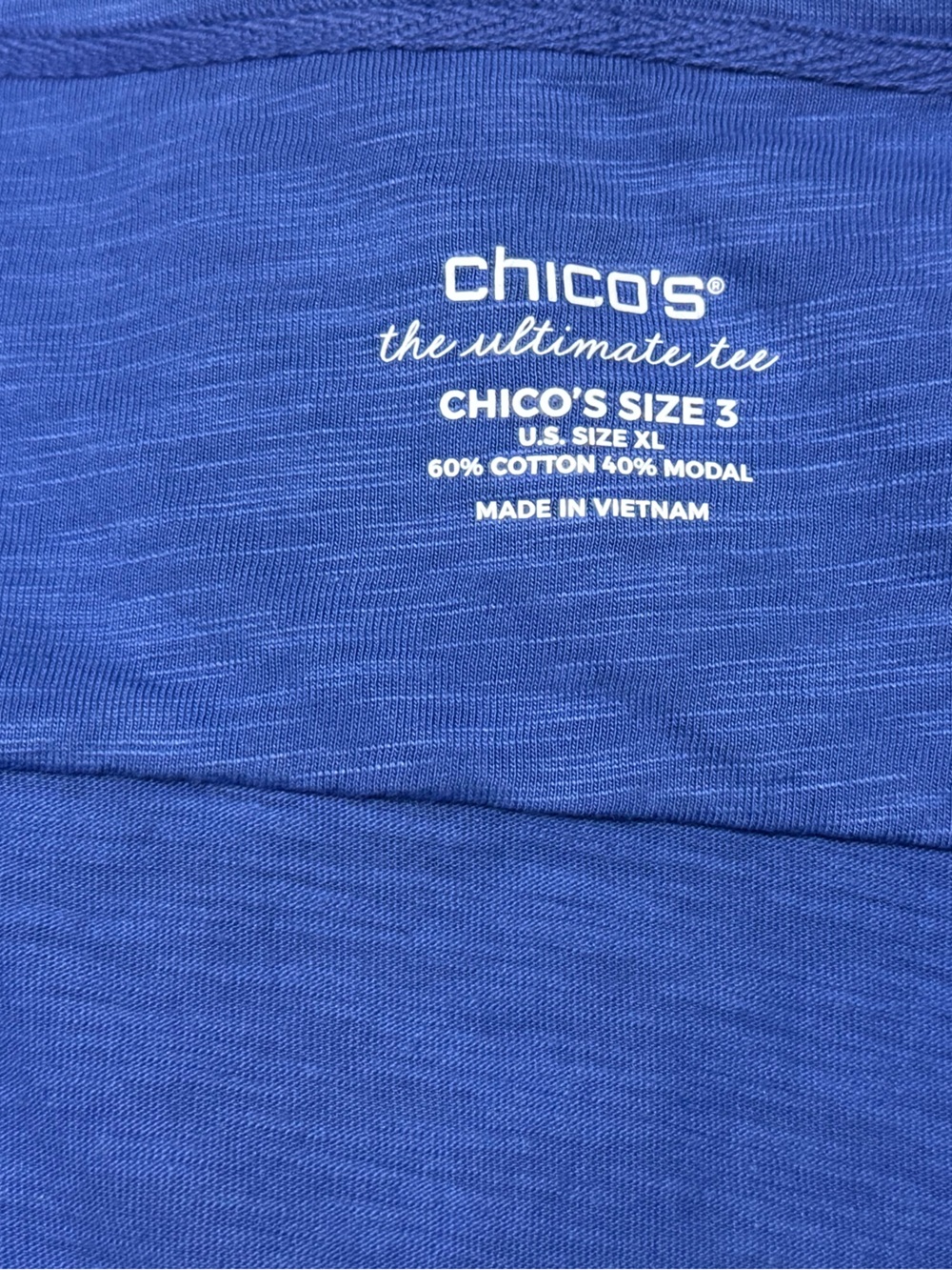 Chico's Amparo Blue Cotton Slub Hi-Lo 3/4 Sleeve Tee Top Size 3 NWT - Picture 4 of 4
